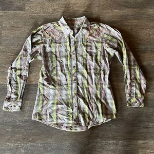 Wrangler rock 47 plaid snap button western shirt